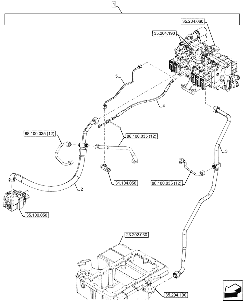 Схема запчастей Case IH OPTUM 300 CVT - (88.100.035[11]) - DIA KIT, ATTACHMENT, CONTROL DEVICE, W/ HYDRAULIC STABILIZERS, PIPE (88) - ACCESSORIES