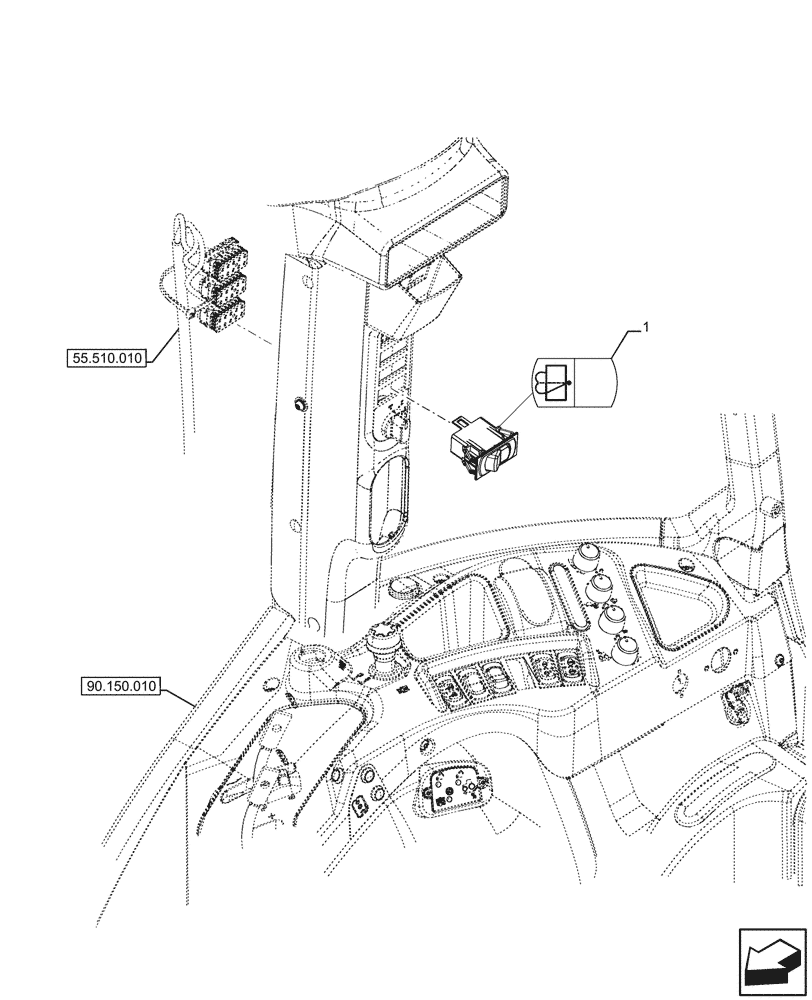 Схема запчастей Case IH FARMALL 110U - (55.518.140) - VAR - 332147, 339434 - REAR WIPER SWITCH, WASHER (55) - ELECTRICAL SYSTEMS
