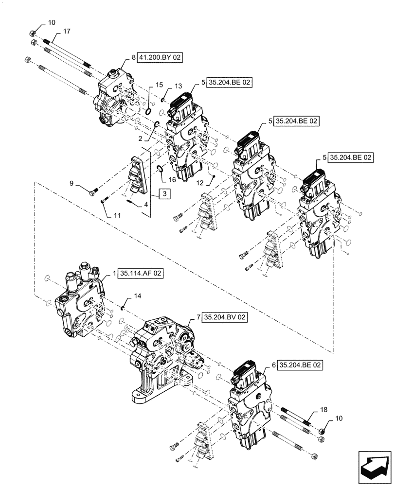 Схема запчастей Case IH MAGNUM 280 - (35.204.BE[35]) - VALVE ASSY, 4 STACK AUX VALVES STD/HI FLOW, CVT - ASN ZGRF01054 (35) - HYDRAULIC SYSTEMS
