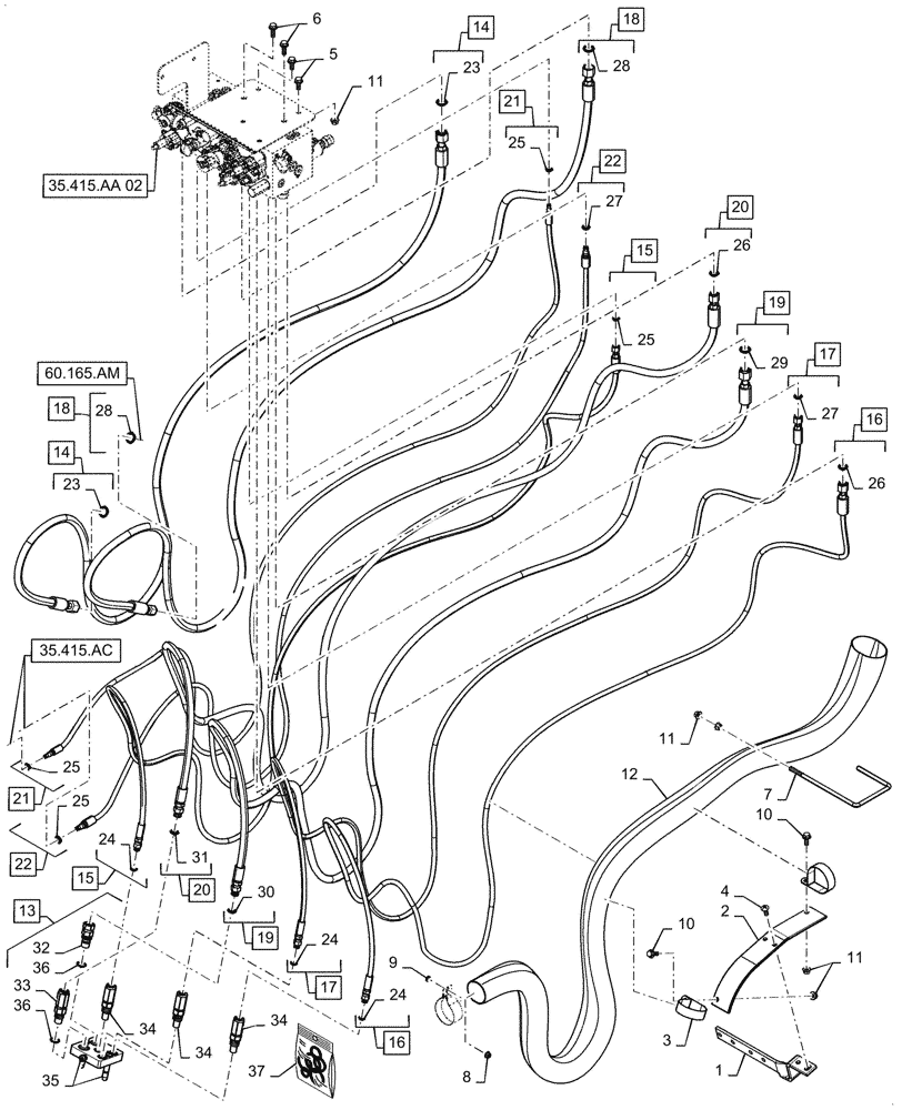 Схема запчастей Case IH 6088 - (35.518.AC[02]) - FEEDER HYDRAULIC SYSTEM, LATERAL TILT (35) - HYDRAULIC SYSTEMS