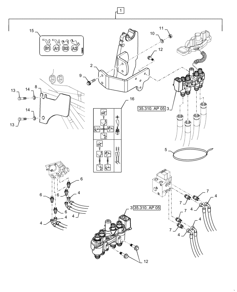 Схема запчастей Case IH L765 - (35.525.AA[33]) - VAR - 713754006 - 2 FUNCTION HOSE KIT, W/ MC4 FOR MAXXUM 115 - 150EP (35) - HYDRAULIC SYSTEMS