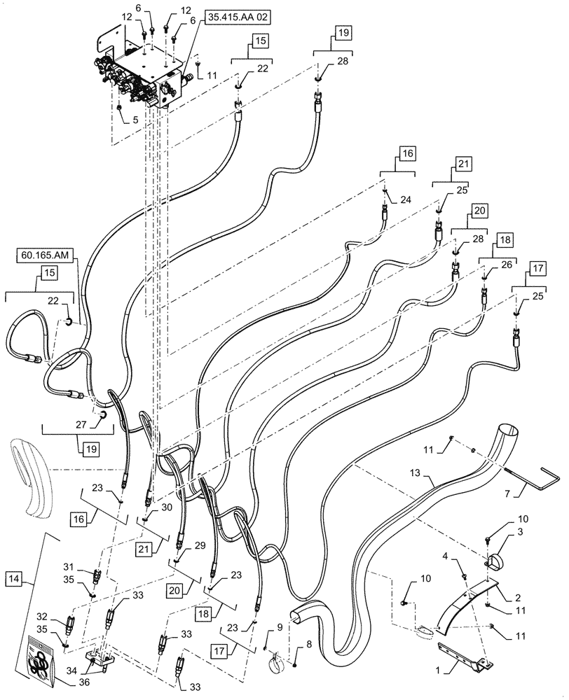 Схема запчастей Case IH 6088 - (35.518.AC[03]) - VAR - 425125, 425126 - FEEDER HYDRAULIC SYSTEM, HILLCO READY (35) - HYDRAULIC SYSTEMS