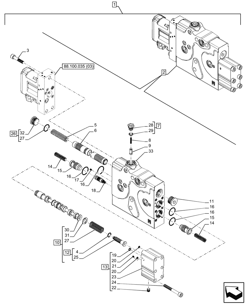 Схема запчастей Case IH OPTUM 300 CVT - (88.100.035[02]) - DIA KIT, W/ POWER BEYOND COUPLERS, REMOTE CONTROL VALVE, COMPONENTS (88) - ACCESSORIES