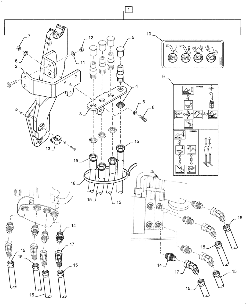 Схема запчастей Case IH L745 - (35.525.AA[36]) - VAR - 713751006 - 2 FUNCTION HOSE KIT FOR FARMALL 95, 105, 115 T4B (35) - HYDRAULIC SYSTEMS