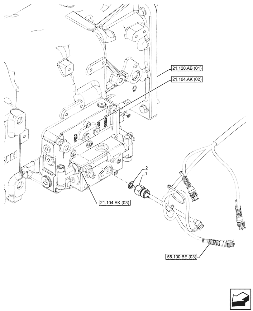 Схема запчастей Case IH FARMALL 100C - (55.021.AB[01]) - VAR - 330581, 337323, 390328, 743559, 743560, 744580, 744581, 744990 - TRANSMISSION, PRESSURE SWITCH, HI-LO (55) - ELECTRICAL SYSTEMS
