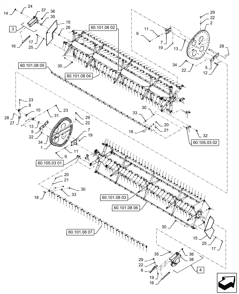 Схема запчастей Case IH 3152 - (60.101.08[01]) - REEL, ASSY 35FT, STEEL TINE, ASN YEH050000 (60) - PRODUCT FEEDING