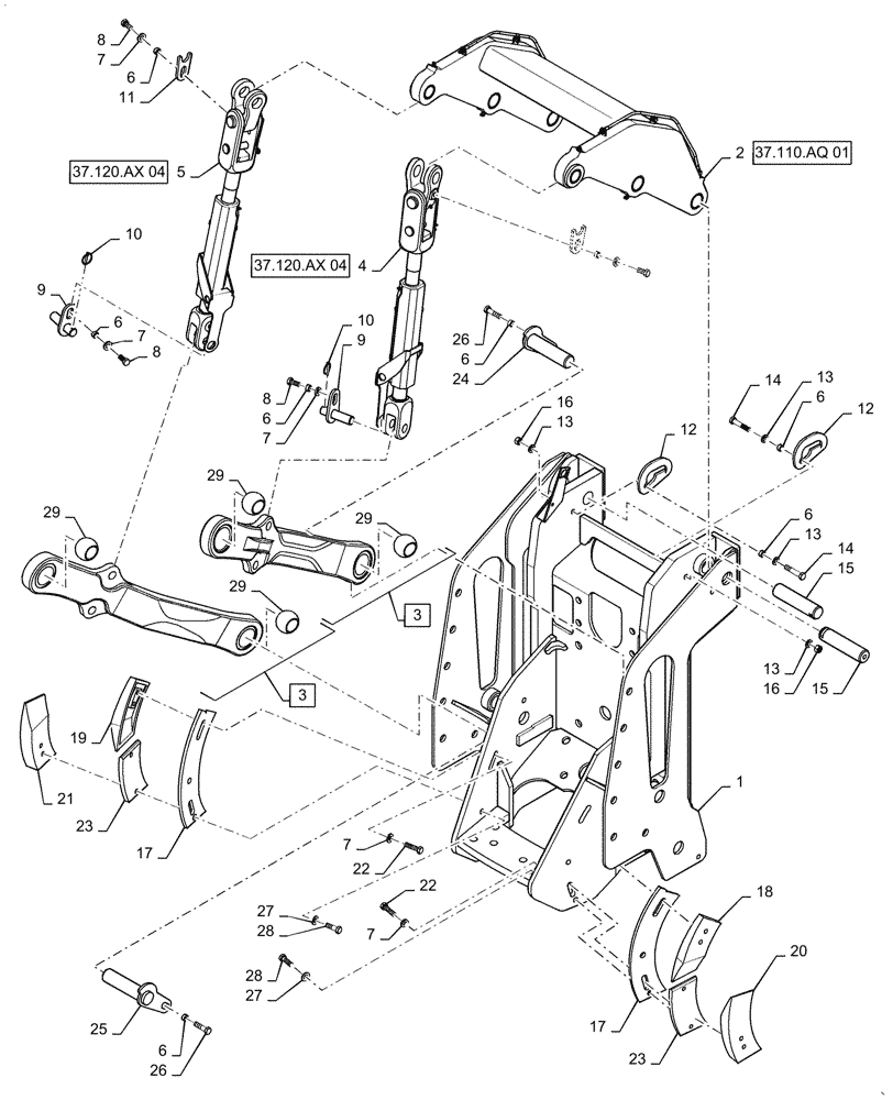 Схема запчастей Case IH STEIGER 400 - (37.120.AX[05]) - 3 POINT HITCH MOUNT / ASSY, ASN ZDF138001 (37) - HITCHES, DRAWBARS & IMPLEMENT COUPLINGS