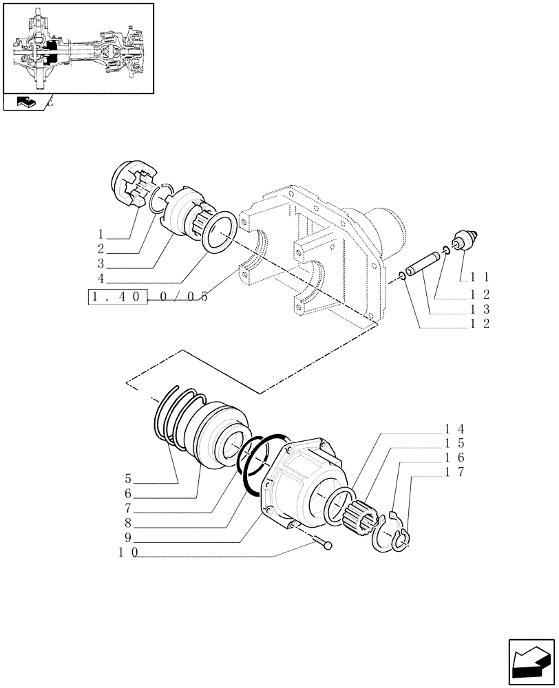 Схема запчастей Case IH MAXXUM 140 - (1.40.0/07[02]) - (CL.3) FRONT AXLE WITH HYDR. DIFFER. LOCK AND STEERING SENSOR - DIFFERENTIAL LOCK (04) - FRONT AXLE & STEERING