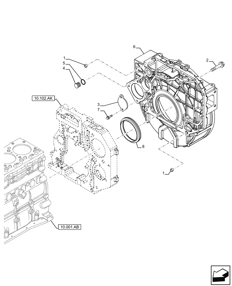 Схема запчастей Case IH F4HFE613F B004 - (10.103.AK) - FLYWHEEL & HOUSING (10) - ENGINE