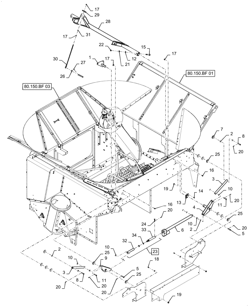 Схема запчастей Case IH 5088 - (80.150.BF[02]) - VAR - 425470, 722511 - GRAIN TANK COVER, INSIDE (80) - CROP STORAGE/UNLOADING
