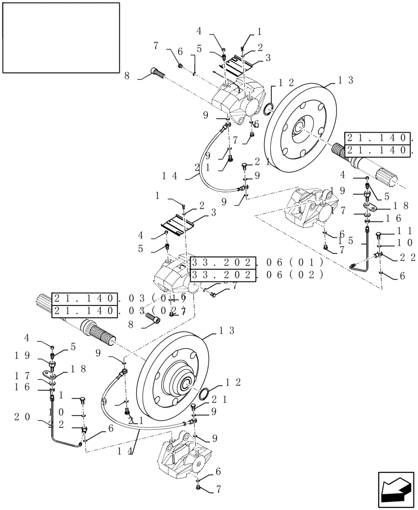 Схема запчастей Case IH 8010 - (33.202.05[01]) - SERVICE BRAKES - PRIOR TO PIN HAJ202001 - 7010/8010 (33) - BRAKES & CONTROLS