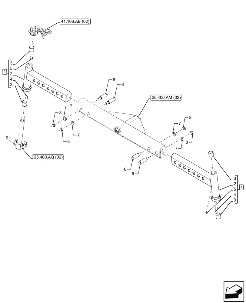 Схема запчастей Case IH FARMALL 120C - (25.400.AD[02]) - VAR - 330581 - FRONT AXLE, EXTENSION, 2WD, HEAVY DUTY (25) - FRONT AXLE SYSTEM