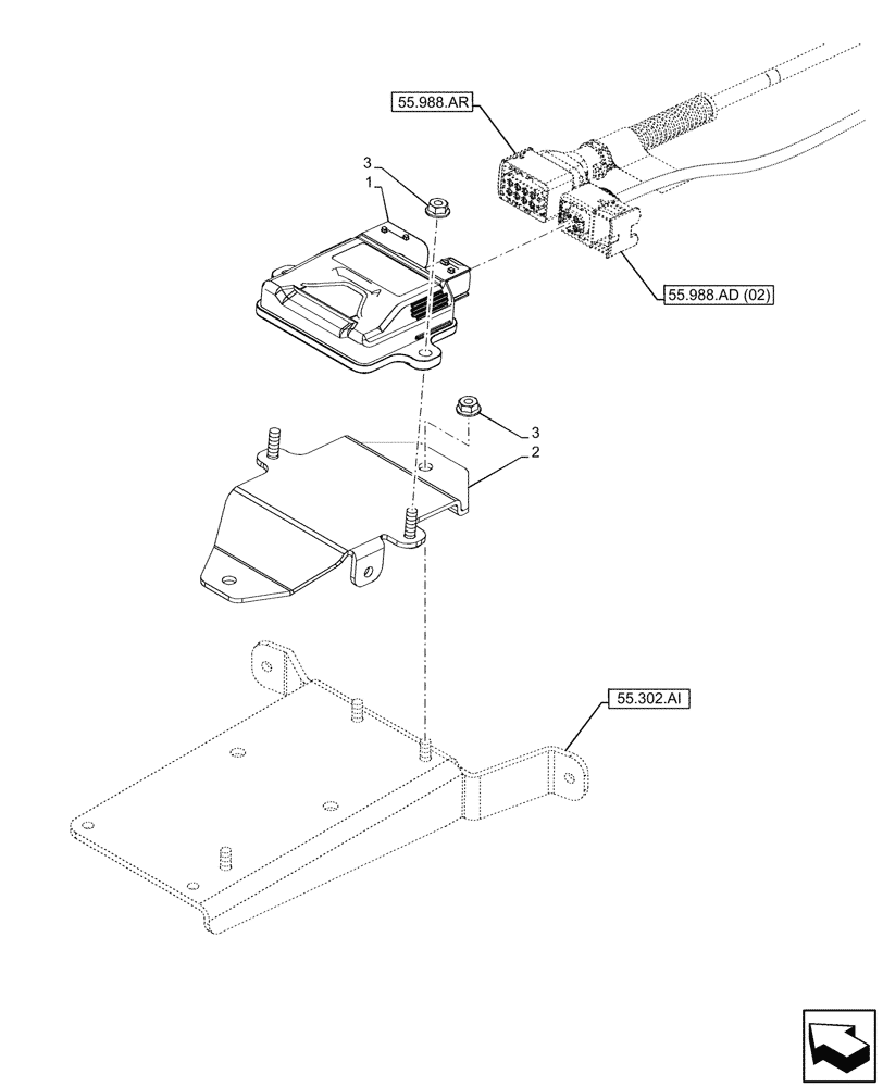 Схема запчастей Case IH PUMA 200 CVT - (55.988.AF[03]) - VAR - 391130, 758000 - ELECTRONIC CONTROL UNIT, NH3 (55) - ELECTRICAL SYSTEMS