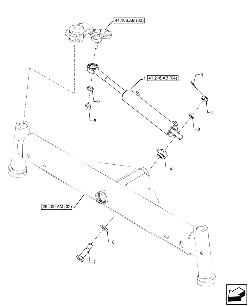 Схема запчастей Case IH FARMALL 110C - (41.216.AB[03]) - VAR - 330581 - FRONT AXLE, OPERATING CYLINDER, 2WD, HEAVY DUTY (41) - STEERING