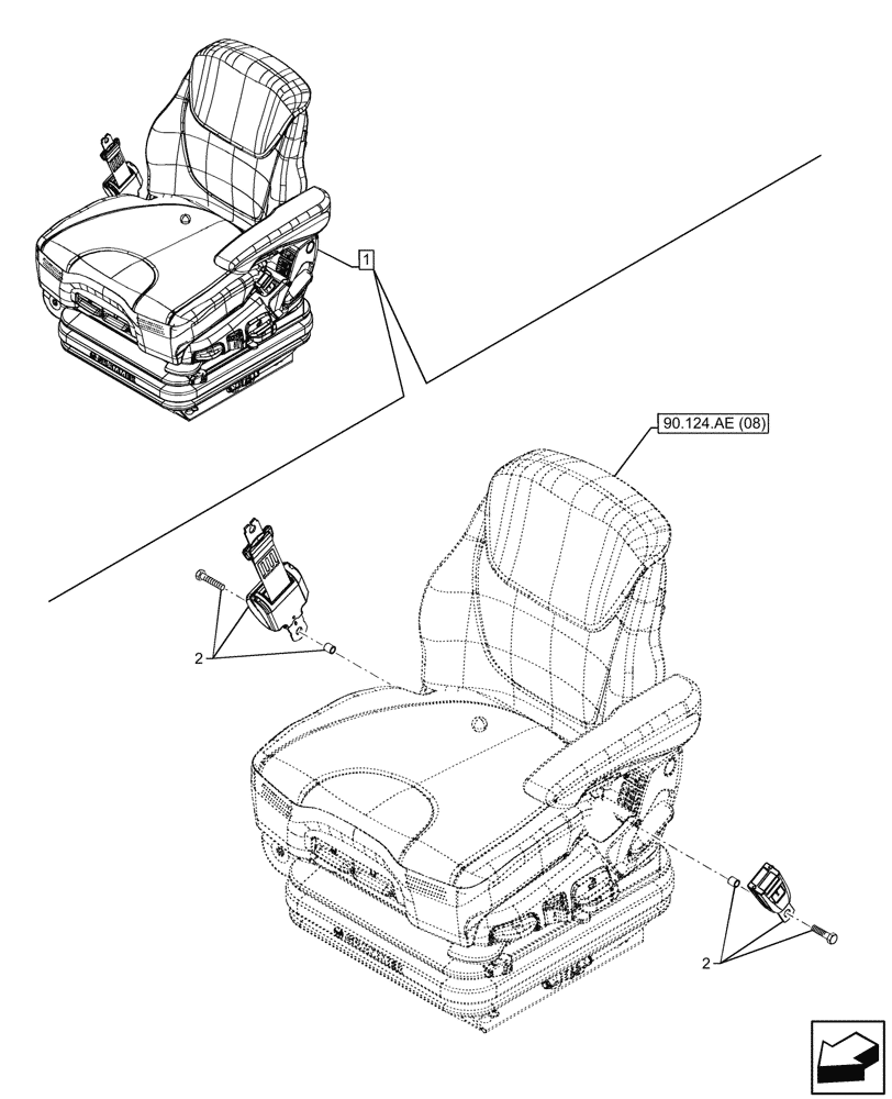 Схема запчастей Case IH PUMA 200 - (90.151.AD[06]) - VAR - 758667 - SEAT, AIR SUSPENSION, ACTIVE LEATHER COMFORT PACK EHR, SAFETY BELT (90) - PLATFORM, CAB, BODYWORK AND DECALS