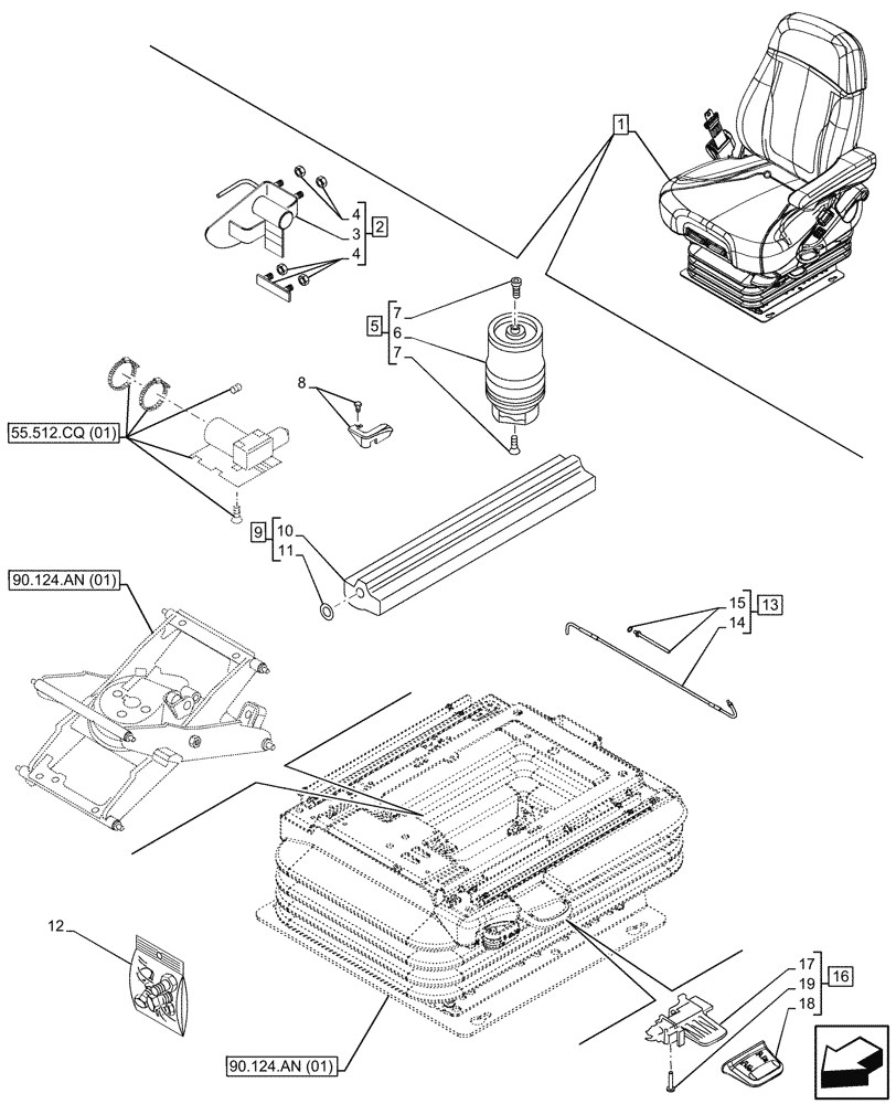 Схема запчастей Case IH PUMA 165 CVT - (90.124.AO[01]) - VAR - 758666 - SEAT, AIR SUSPENSION, DELUXE LEATHER COMFORT PACK MHR, DAMPER (90) - PLATFORM, CAB, BODYWORK AND DECALS