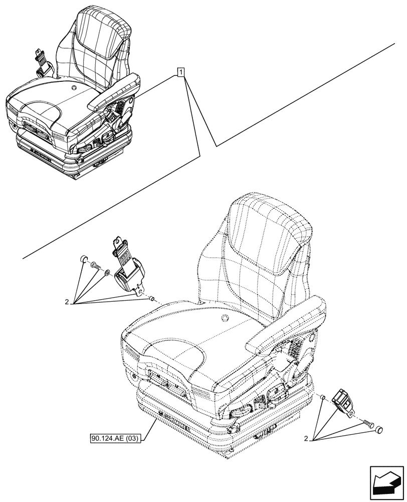 Схема запчастей Case IH PUMA 165 CVT - (90.151.AD[02]) - VAR - 758667 - SEAT, AIR SUSPENSION, ACTIVE LEATHER COMFORT PACK MHR, SAFETY BELT (90) - PLATFORM, CAB, BODYWORK AND DECALS