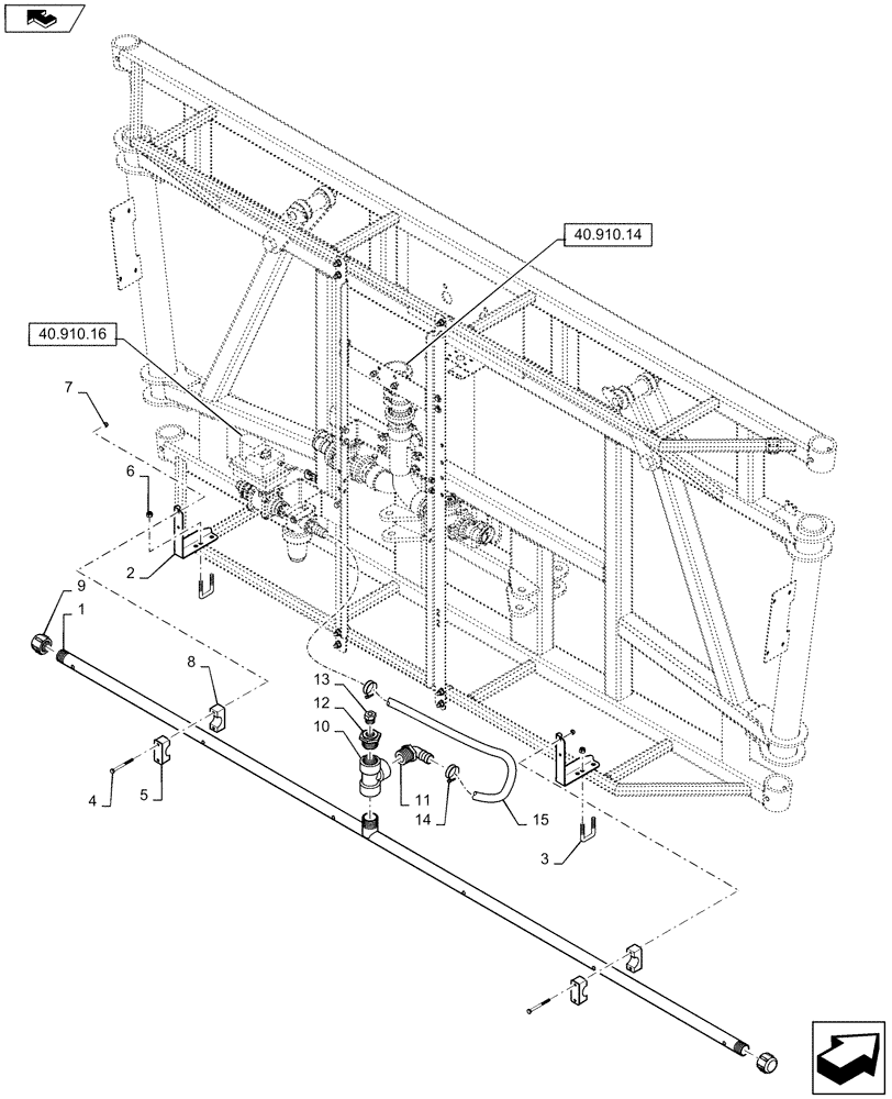 Схема запчастей Case IH 4430 - (40.910.21) - SPRAYBAR, CENTER SECTION, 20" NOZZLE SPACING, OFF CENTER, 5 SECTION, 90 BOOM (40 ) - PLUMBING