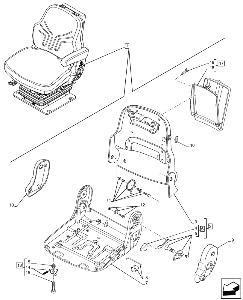 Схема запчастей Case IH MAXXUM 145 - (90.124.AM[07]) - VAR - 391283 - SEAT, AIR SUSPENSION, CUSHION, BACKREST, FRAME (90) - PLATFORM, CAB, BODYWORK AND DECALS