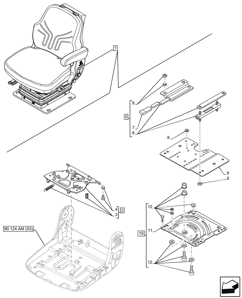 Схема запчастей Case IH MAXXUM 145 - (90.124.AM[04]) - VAR - 391283 - SEAT, AIR SUSPENSION, SUPPORT (90) - PLATFORM, CAB, BODYWORK AND DECALS