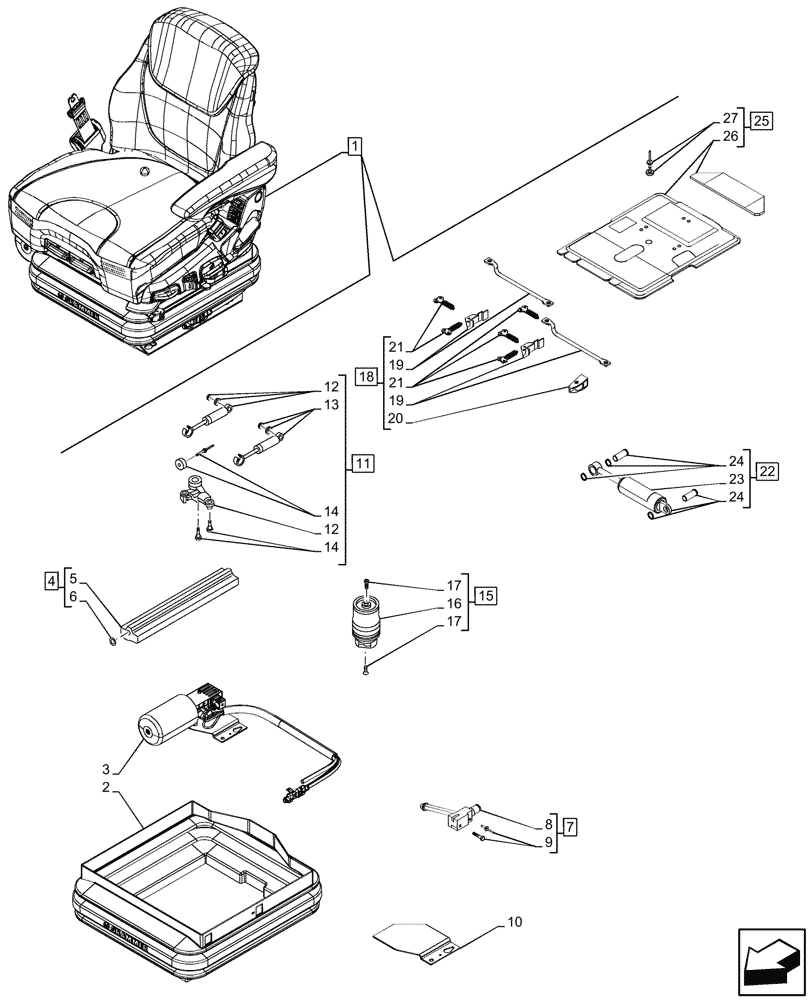 Схема запчастей Case IH PUMA 165 CVT - (90.124.AN[02]) - VAR - 758667 - SEAT, AIR SUSPENSION, ACTIVE LEATHER COMFORT PACK MHR, SUSPENSION COMPONENTS (90) - PLATFORM, CAB, BODYWORK AND DECALS
