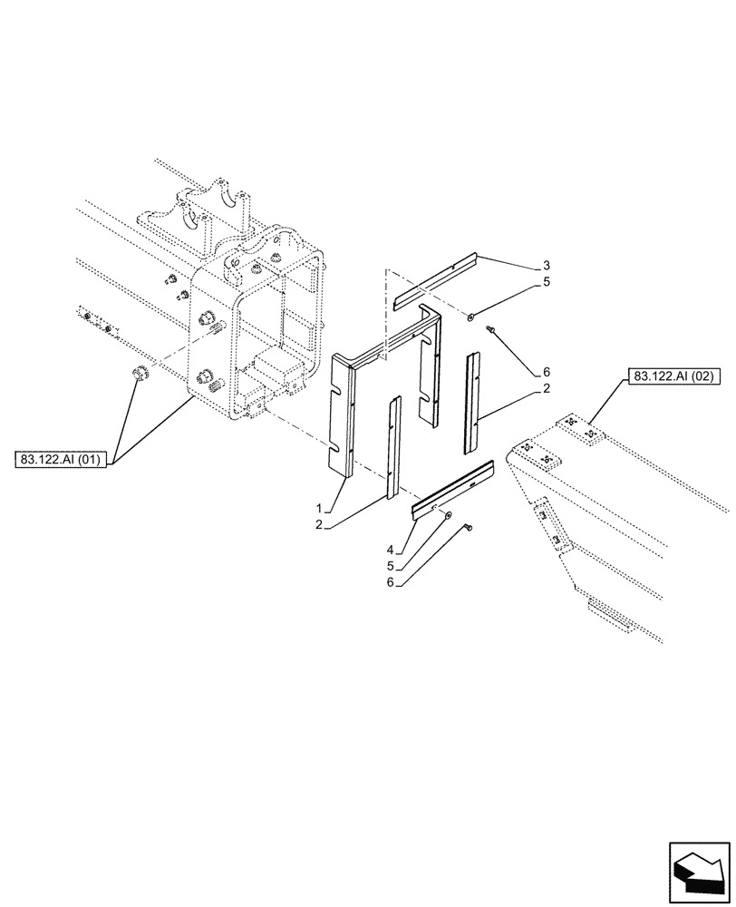 Схема запчастей Case IH FARMLIFT 935 - (83.122.AI[05]) - VAR - 749734 - BOOM (9M), PROTECTION, DUST PLATE (83) - TELESCOPIC SINGLE ARM