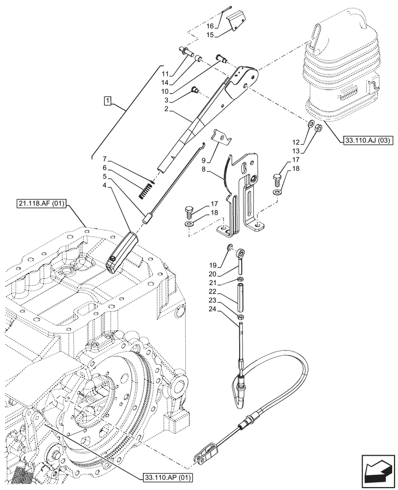 Схема запчастей Case IH MAXXUM 135 - (33.110.AJ[02]) - VAR - 758363, 758438, 758486 - HAND BRAKE, LEVER (33) - BRAKES & CONTROLS