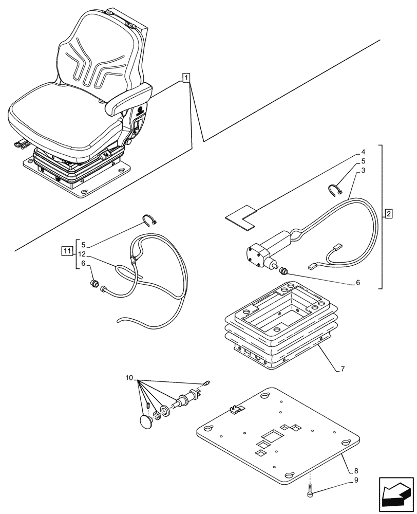 Схема запчастей Case IH MAXXUM 145 - (90.124.AN[01]) - VAR - 391283 - SEAT, AIR SUSPENSION, AIR COMPRESSOR, SPRING (90) - PLATFORM, CAB, BODYWORK AND DECALS