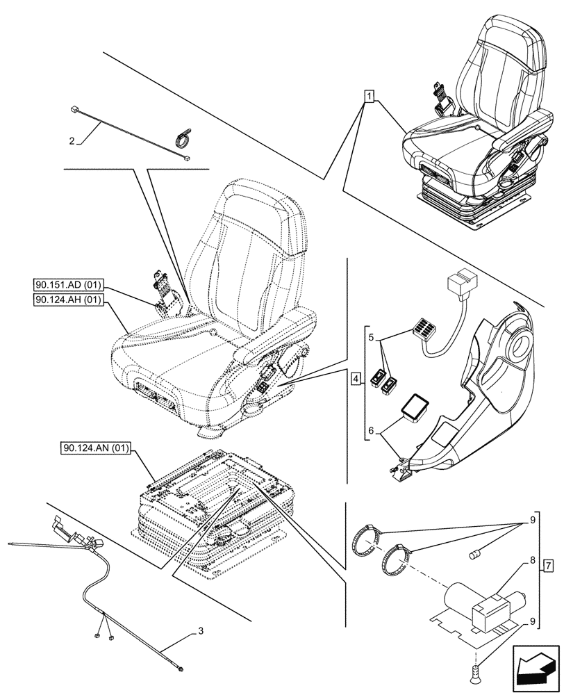 Схема запчастей Case IH PUMA 165 - (55.512.CQ[01]) - VAR - 758666 - SEAT, AIR SUSPENSION, DELUXE LEATHER COMFORT PACK MHR, AIR COMPRESSOR, SENSOR (55) - ELECTRICAL SYSTEMS