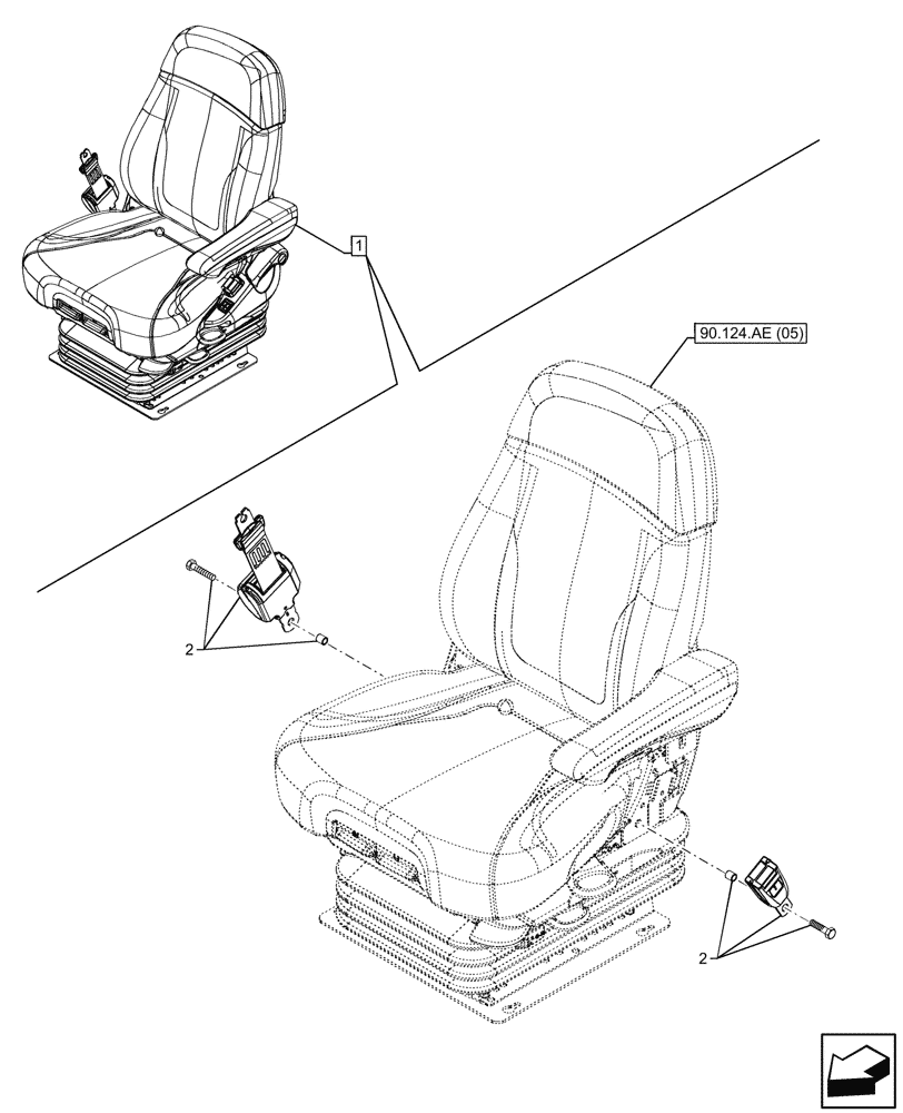 Схема запчастей Case IH PUMA 200 - (90.151.AD[03]) - VAR - 758265, 759265 - SEAT, AIR SUSPENSION, DELUXE FABRIC COMFORT PACK MHR, SAFETY BELT (90) - PLATFORM, CAB, BODYWORK AND DECALS