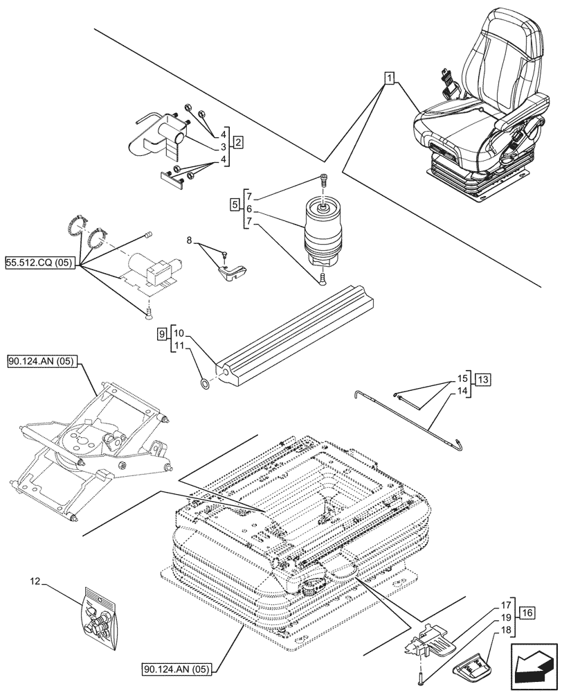 Схема запчастей Case IH PUMA 165 CVT - (90.124.AO[04]) - VAR - 758666 - SEAT, AIR SUSPENSION, DELUXE LEATHER COMFORT PACK EHR, DAMPER (90) - PLATFORM, CAB, BODYWORK AND DECALS