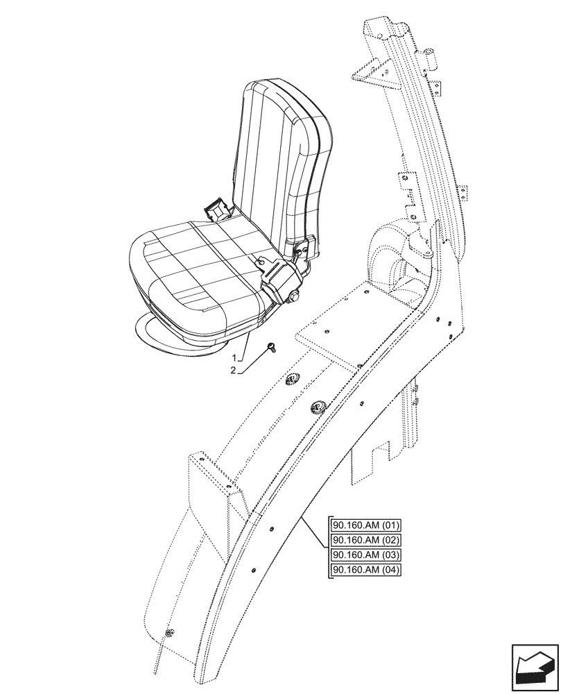 Схема запчастей Case IH PUMA 200 CVT - (90.151.AC[03]) - VAR - 391357, 759264 - PASSENGER SEAT (90) - PLATFORM, CAB, BODYWORK AND DECALS