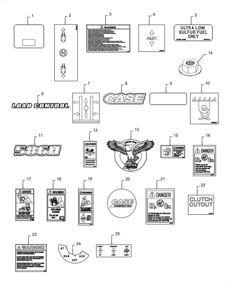 Схема запчастей Case IH 586H - (90.108.AB[04]) - DECALS COMMON ENGLISH (90) - PLATFORM, CAB, BODYWORK AND DECALS