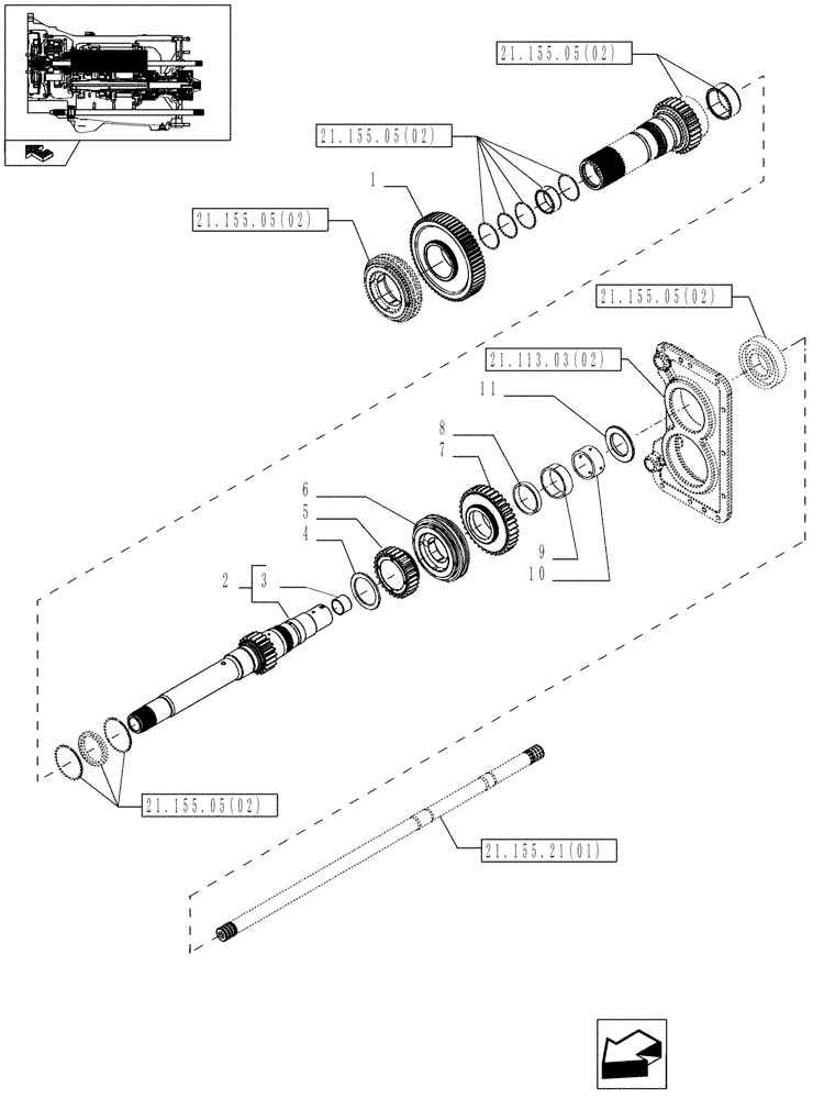 Схема запчастей Case IH MAGNUM 190 - (21.155.06[01]) - TRANSMISSION 50KPH & 40KPH ECONOMY, I & III RANGE GEARS, WITH CONTINUOUSLY VARIABLE TRANSMISSION (21) - TRANSMISSION