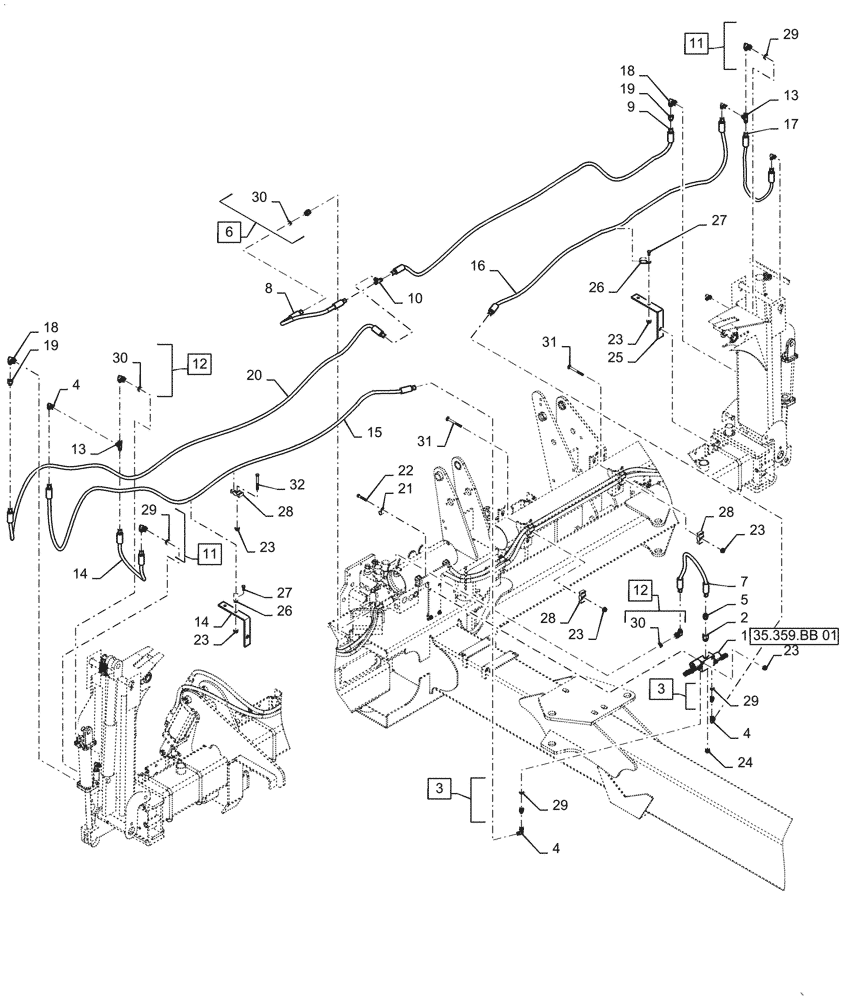 Схема запчастей Case IH 1255 - (35.746.AC[01]) - 12 ROW FRONT FOLDING MARKER HYDRAULICS (35) - HYDRAULIC SYSTEMS