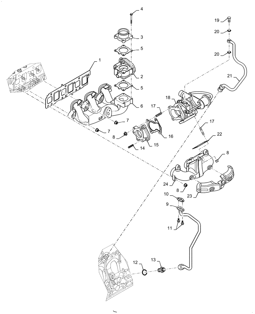 Схема запчастей Case IH FARMALL 45C - (10.250.AC) - TURBOCHARGER, EXHAUST MANIFOLD (10) - ENGINE