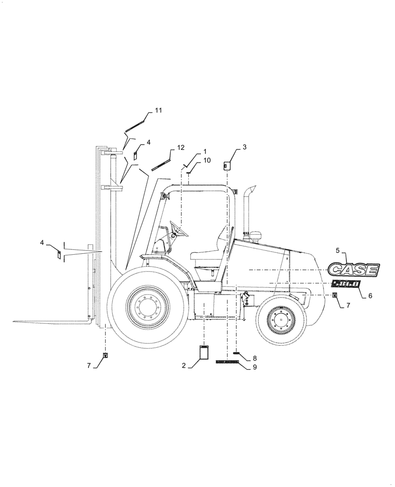 Схема запчастей Case IH 586H - (90.108.AB[01]) - VAR - 423025, 423026, 423027, 423028, 745100, 745101, 745102, 745103, 745104, 745105, 745106, 745118 - DECAL, EXTERNAL (90) - PLATFORM, CAB, BODYWORK AND DECALS