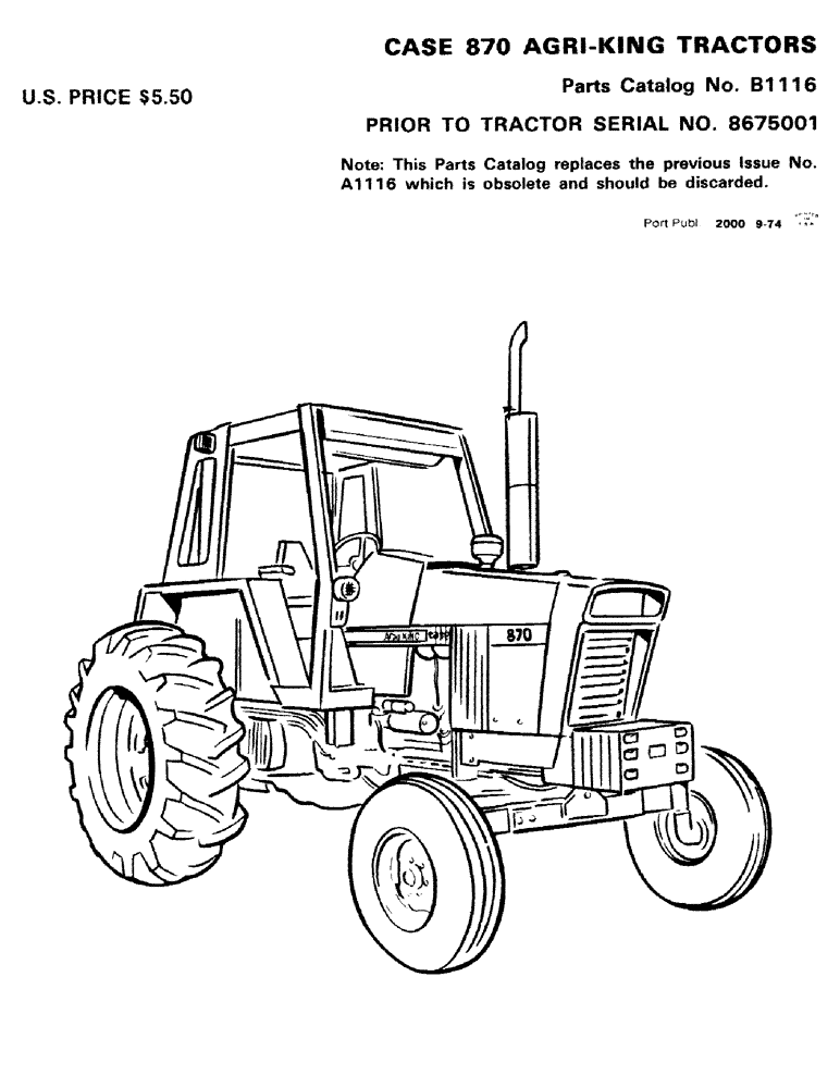 Схема запчастей Case IH 870 - (001) - CASE 870 AGRI-KING TRACTORS (00) - PICTORIAL INDEX
