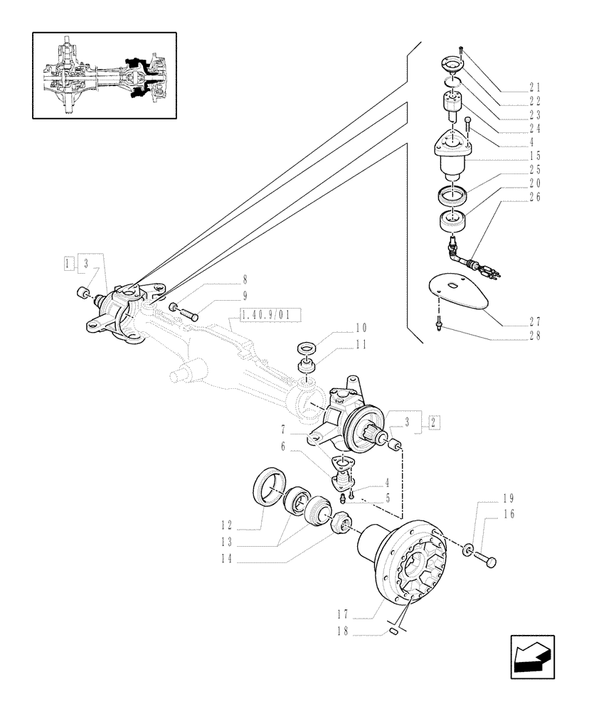 Схема запчастей Case IH MXM140 - (1.40.9/02[01A]) - (VAR.519-520) CLASS 4 4WD FRONT AXLE WITH SUSPENSIONS AND "TERRALOCK" - HUBS - D5196 (04) - FRONT AXLE & STEERING