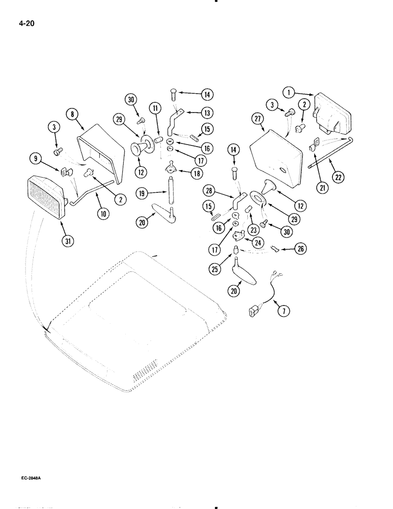 Схема запчастей Case IH 695 - (4-20) - WORK LIGHTS, INTERNALLY ADJUSTABLE, TRACTOR WITH CAB (04) - ELECTRICAL SYSTEMS