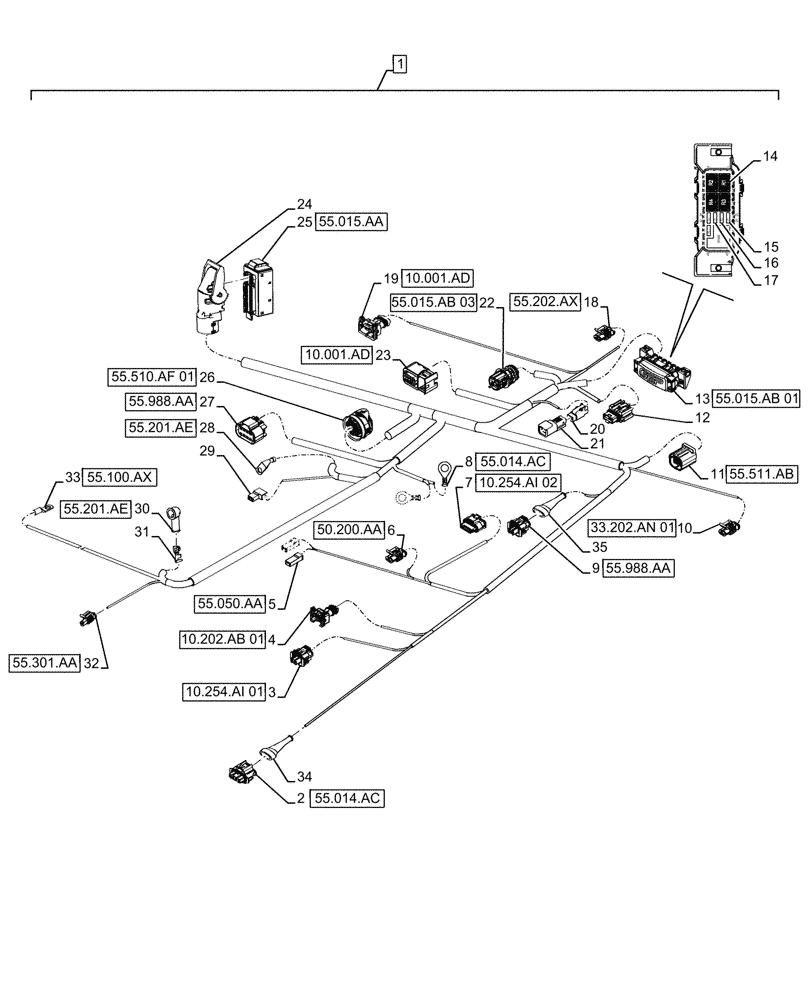 Схема запчастей Case IH FARMALL 120A - (55.015.AB[02]) - VAR - 391610 - HARNESS, ENGINE (55) - ELECTRICAL SYSTEMS