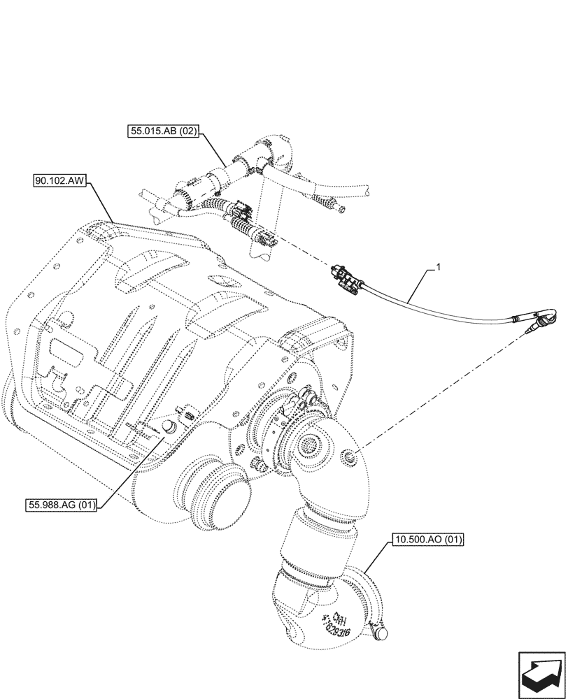 Схема запчастей Case IH FARMALL 120C - (55.988.AB) - VAR - 337323, 743560 - DEF/ADBLUE™, MUFFLER, SENSOR, HI-LO (55) - ELECTRICAL SYSTEMS