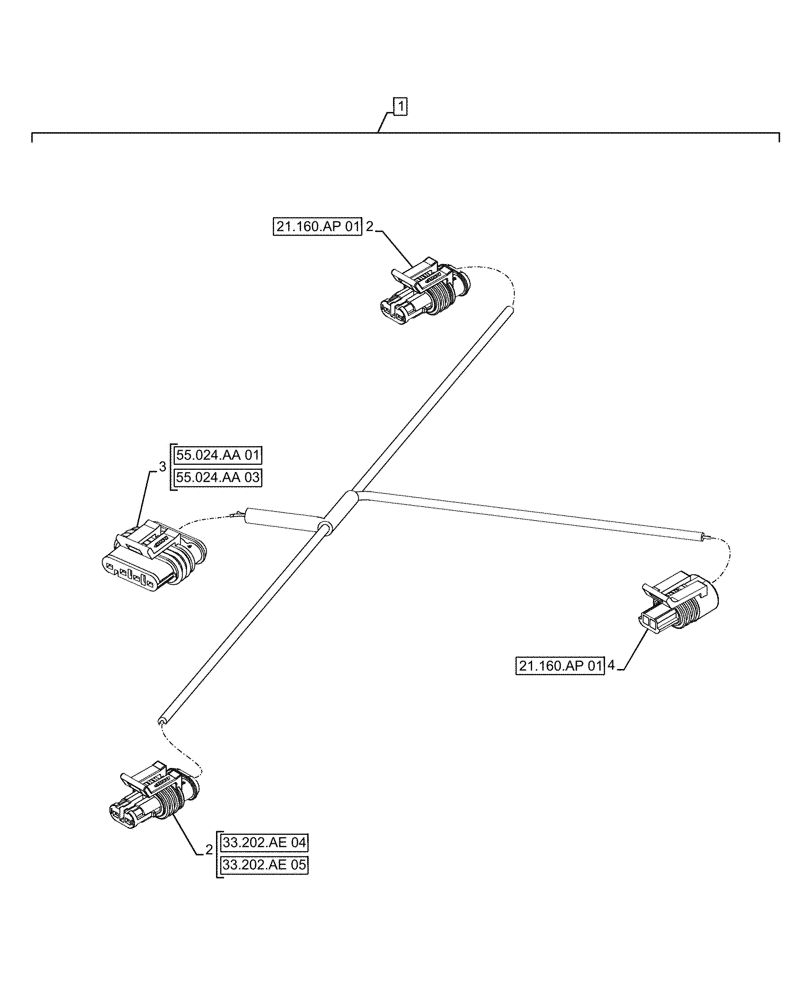 Схема запчастей Case IH FARMALL 120A - (55.100.DP[02]) - VAR - 330066 - HARNESS, CREEPER (55) - ELECTRICAL SYSTEMS