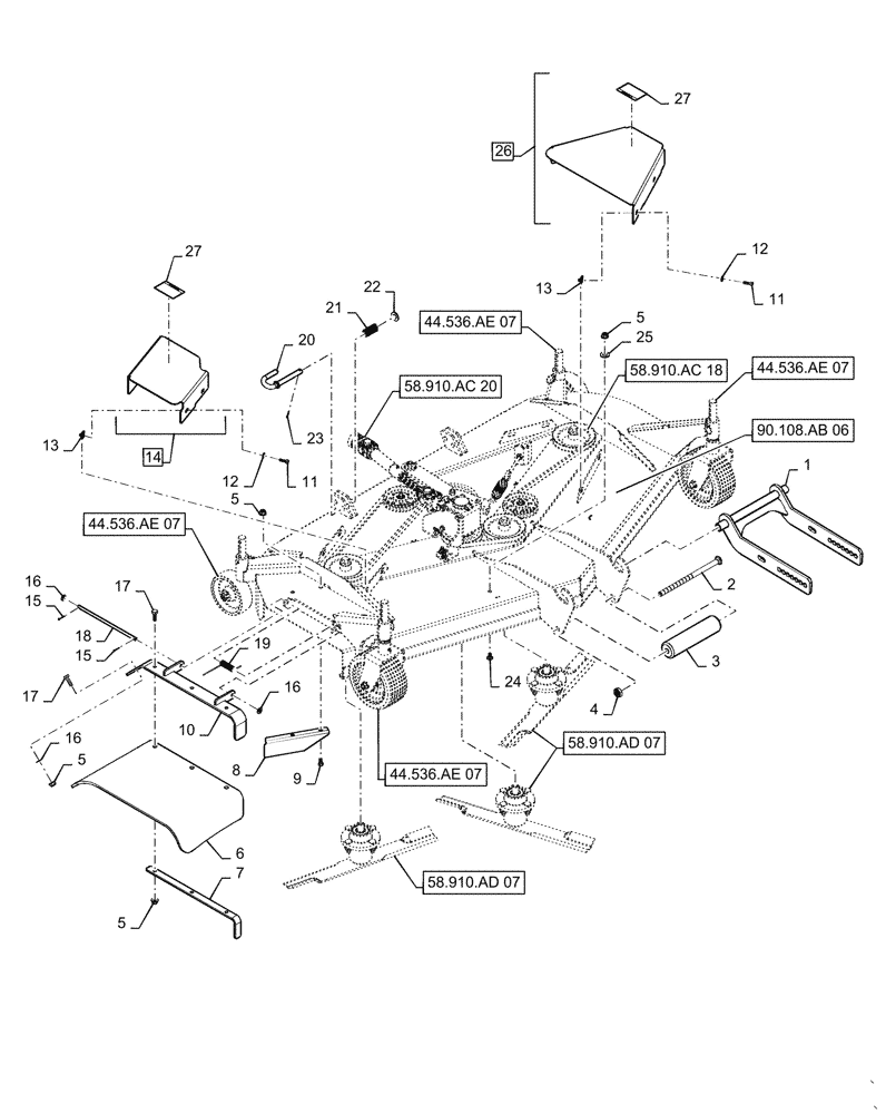 Схема запчастей Case IH MW166S - (58.910.AB[18]) - VAR - 717966176 - MOWER DECK (ASN YDWWL5001) (58) - ATTACHMENTS/HEADERS