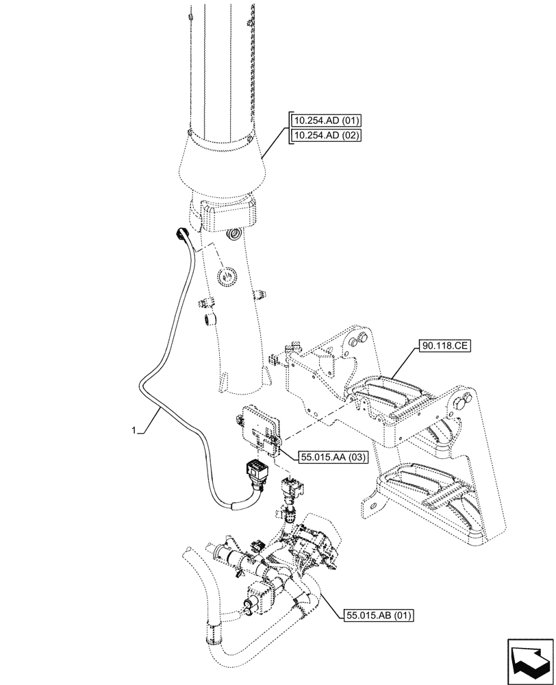 Схема запчастей Case IH FARMALL 120C - (55.988.AR) - VAR - 337323, 743560 - EXHAUST PIPE, NH3 SENSOR (55) - ELECTRICAL SYSTEMS