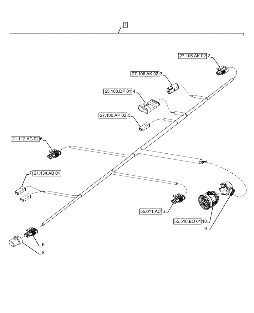 Схема запчастей Case IH FARMALL 110A - (55.024.AA[04]) - VAR - 393315 - TRANSMISSION, HARNESS, W/O CAB (55) - ELECTRICAL SYSTEMS