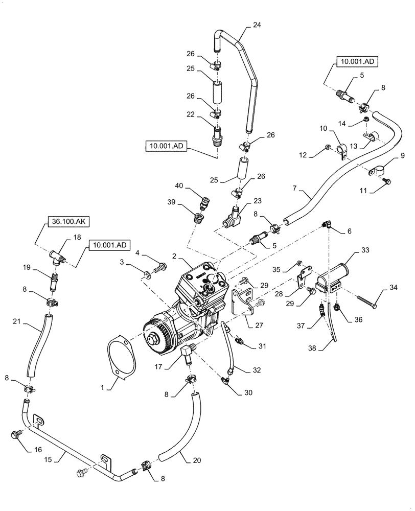 Схема запчастей Case IH 5088 - (36.100.AA) - AIR COMPRESSOR (36) - PNEUMATIC SYSTEM