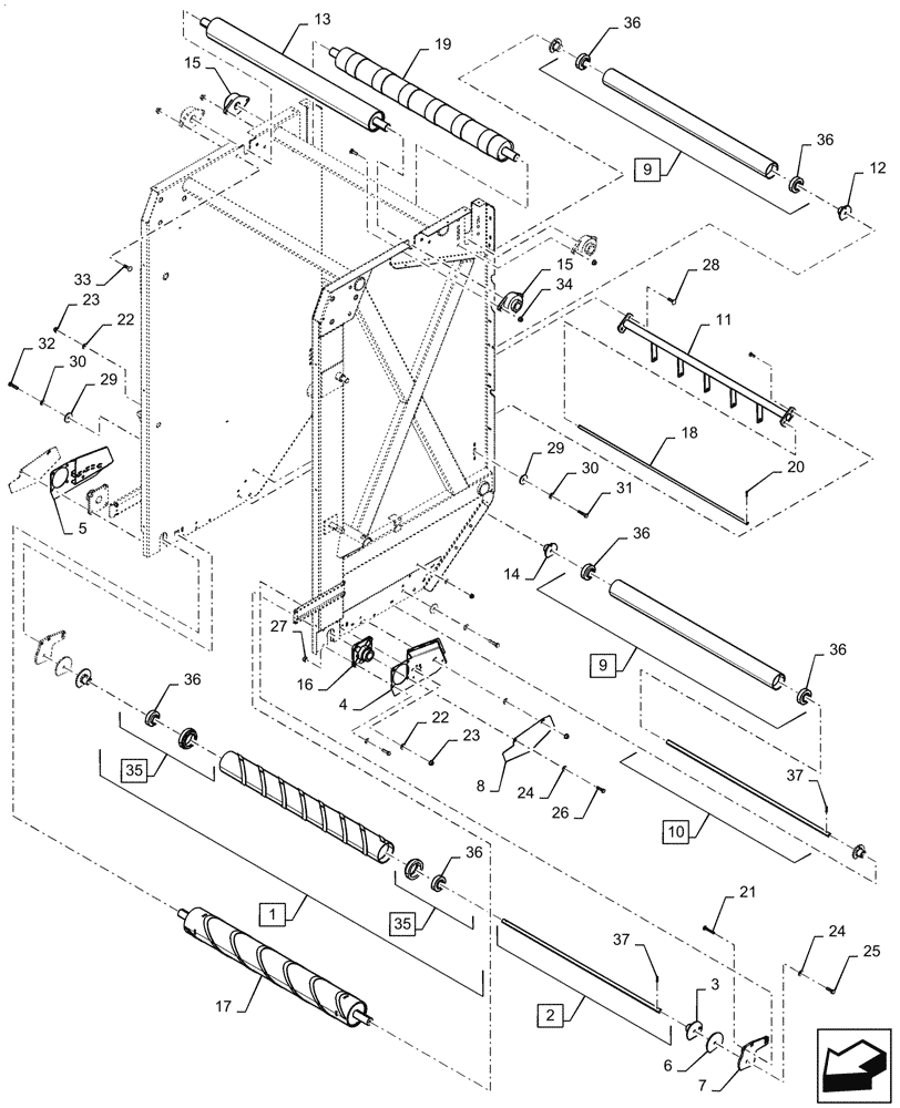 Схема запчастей Case IH RB465 - (62.140.AC[03]) - TAILGATE LOOP ROLLS ,YGN193203 AND AFTER (62) - PRESSING - BALE FORMATION