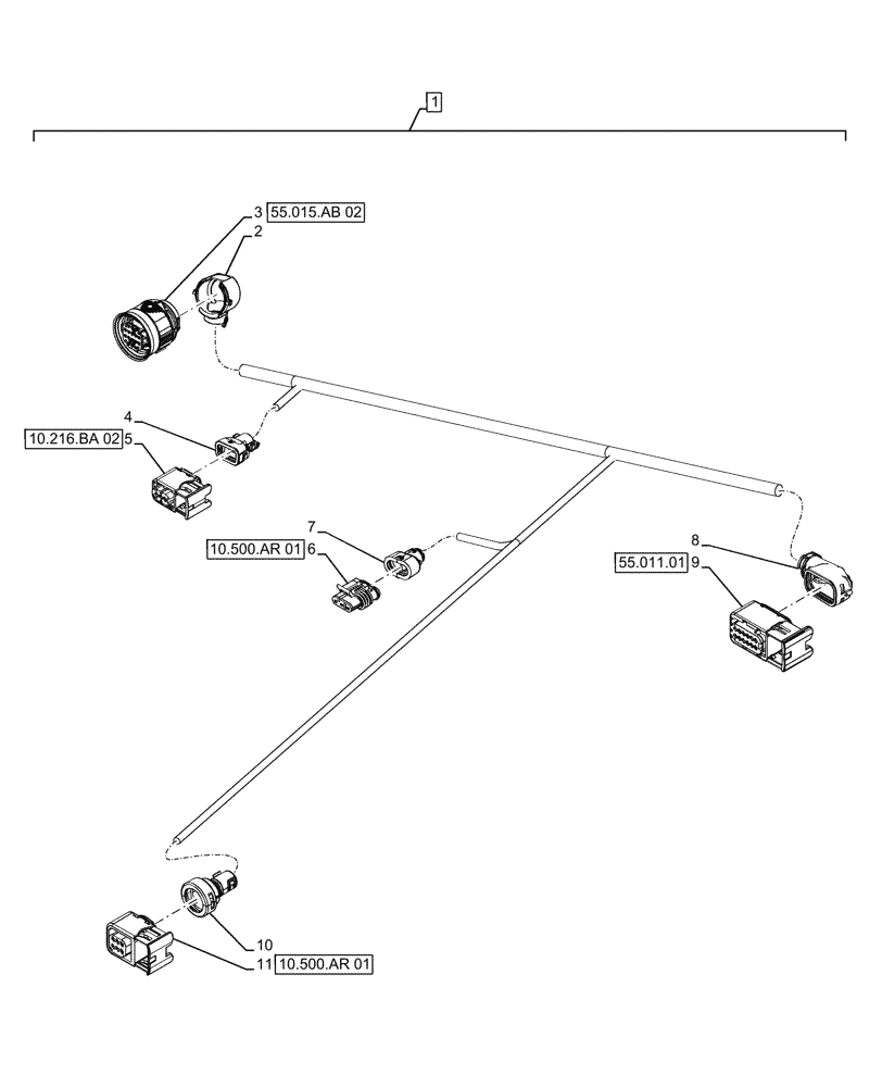 Схема запчастей Case IH FARMALL 120A - (55.015.AB[03]) - VAR - 391610 - HARNESS, DENOX, LH (55) - ELECTRICAL SYSTEMS