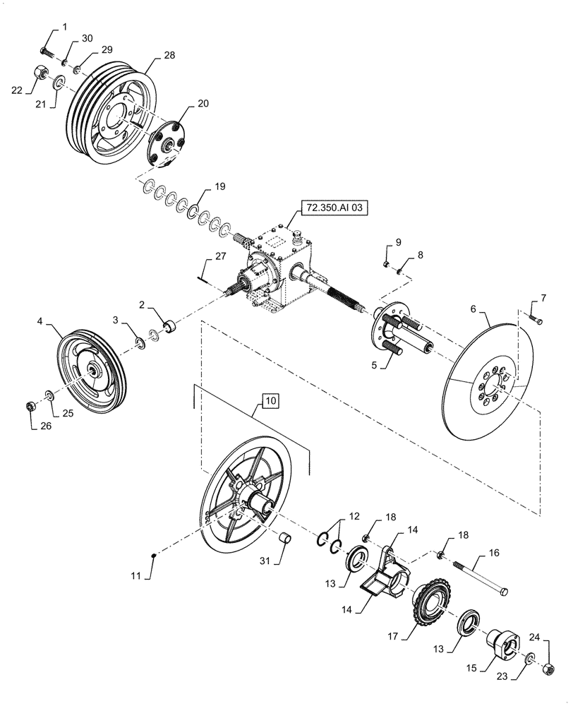 Схема запчастей Case IH 5088 - (72.350.AI[01]) - DRIVE GEARBOX, STRAW CHOPPER / FLAIL (72) - SEPARATION